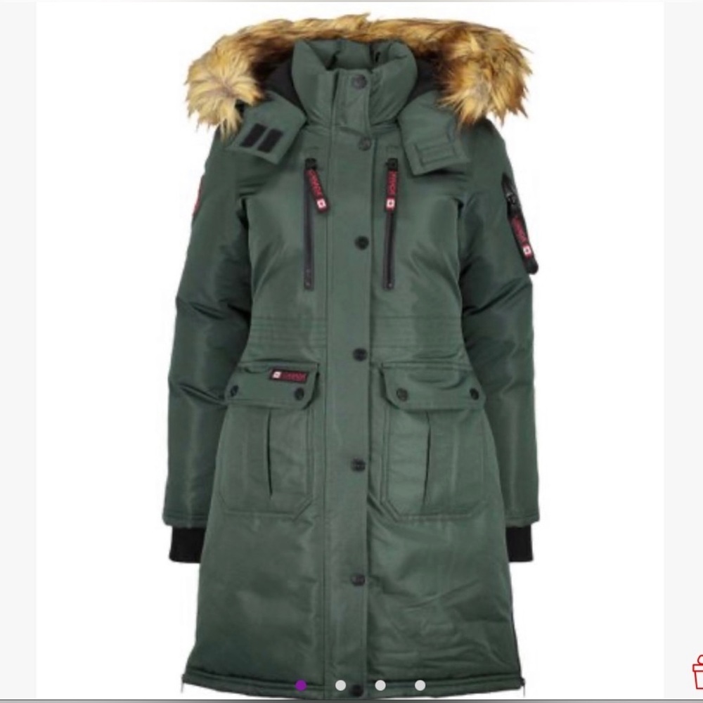 Women's Dark Green Ski Jacket with Faux Fur Hood